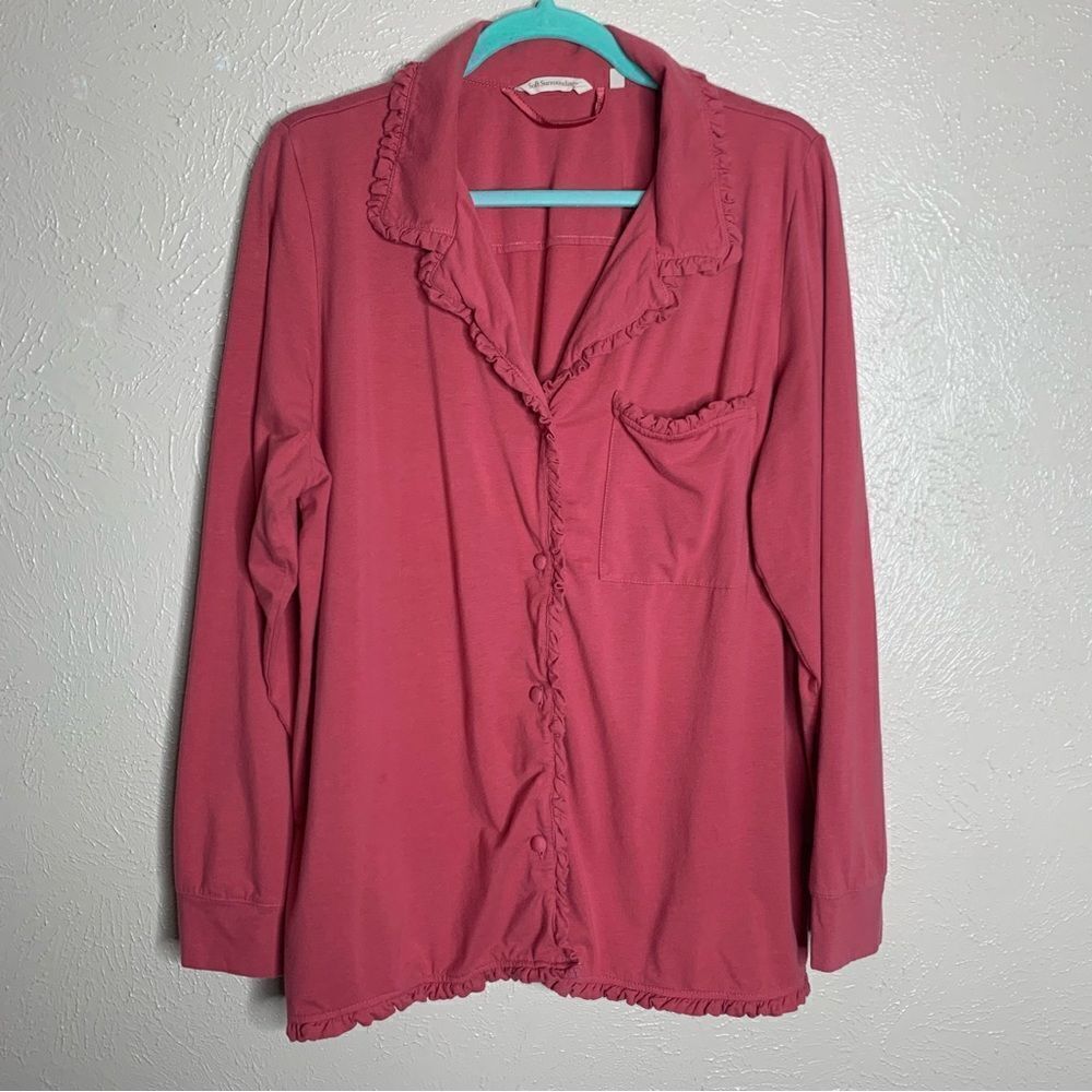 Soft surroundings el sueno‎ pajama long sleeve ruffle top pink